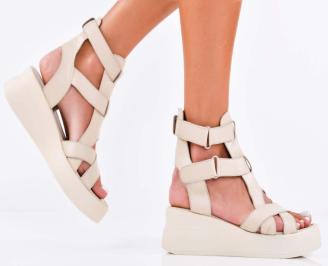 Дамски сандали естествена кожа бежови EOBUVKIBG