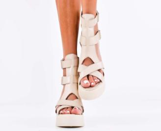 Дамски сандали естествена кожа бежови EOBUVKIBG