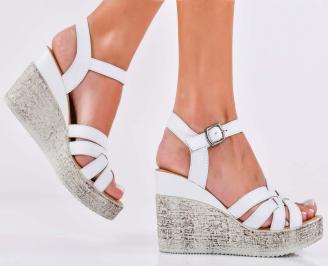 Дамски сандали естествена кожа бели  EOBUVKIBG