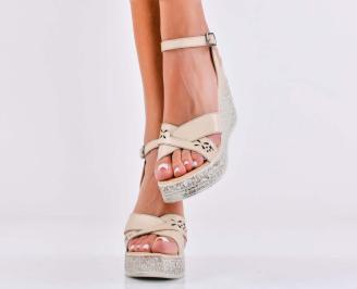 Дамски сандали естествена кожа бежови EOBUVKIBG