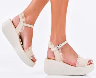 Дамски сандали естествена кожа бежови EOBUVKIBG