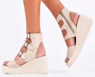 Дамски сандали естествена кожа бежови EOBUVKIBG