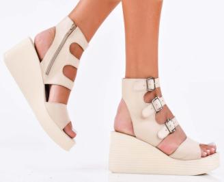 Дамски сандали естествена кожа бежови EOBUVKIBG