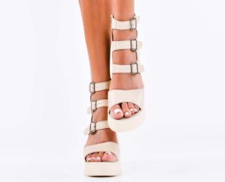 Дамски сандали естествена кожа бежови EOBUVKIBG