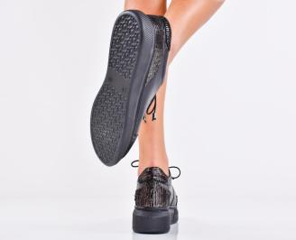 Дамски сникърси естествена кожа черни EOBUVKIBG