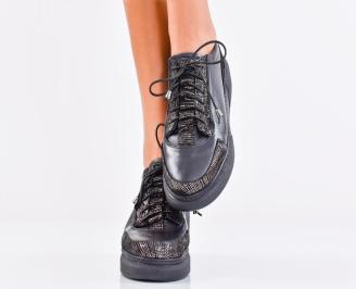 Дамски сникърси естествена кожа черни EOBUVKIBG