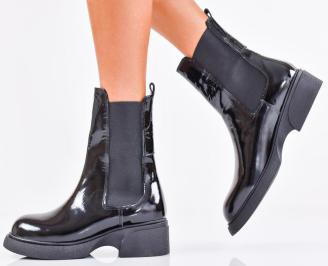 Дамски боти естествен лак черни EOBUVKIBG