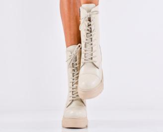 Дамски боти естествена кожа бежови EOBUVKIBG