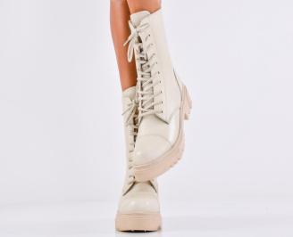 Дамски боти естествена кожа бежови EOBUVKIBG