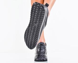 Дамски сникърси естествена кожа черни EOBUVKIBG