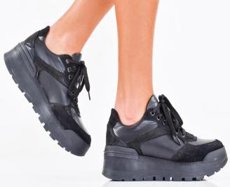 Дамски сникърси естествена кожа черни EOBUVKIBG