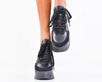 Дамски сникърси естествена кожа черни EOBUVKIBG