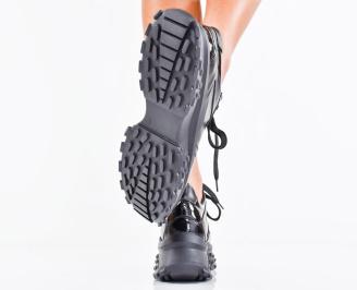 Дамски сникърси естествена кожа черни EOBUVKIBG