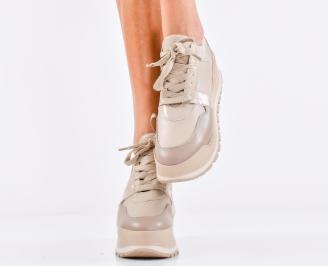 Дамски сникърси естествена кожа бежови  EOBUVKIBG