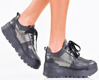 Дамски сникърси естествена кожа черни EOBUVKIBG