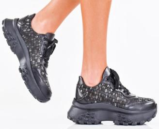 Дамски сникърси естествена кожа черни EOBUVKIBG