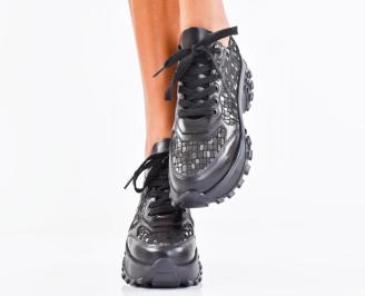 Дамски сникърси естествена кожа черни EOBUVKIBG