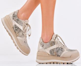 Дамски сникърси естествена кожа бежови  EOBUVKIBG