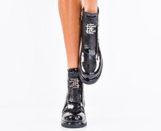 Дамски боти естествен лак черни EOBUVKIBG