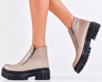 Дамски боти естествена кожа бежови EOBUVKIBG