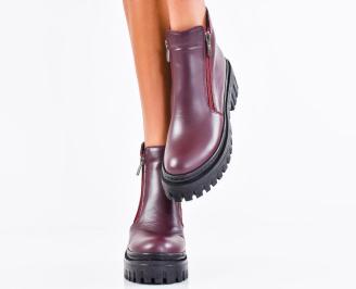 Дамски боти естествена кожа бордо EOBUVKIBG