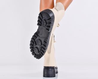 Дамски боти естествена кожа бежови EOBUVKIBG