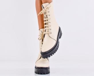 Дамски боти естествена кожа бежови EOBUVKIBG