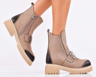 Дамски боти естествена кожа бежови EOBUVKIBG