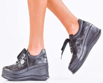 Дамски сникърси естествена кожа черни EOBUVKIBG