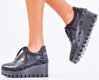 Дамски сникърси естествена кожа черни EOBUVKIBG