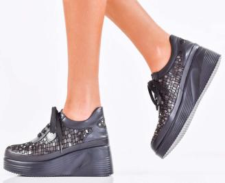 Дамски сникърси естествена кожа черни EOBUVKIBG