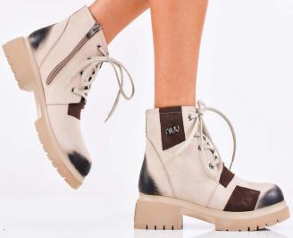 Дамски боти естествена кожа бежови EOBUVKIBG