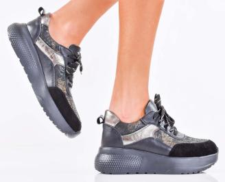 Дамски сникърси естествена кожа  черни EOBUVKIBG