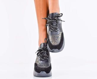 Дамски сникърси естествена кожа  черни EOBUVKIBG