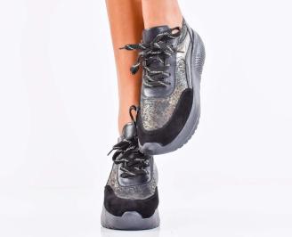 Дамски сникърси естествена кожа  черни EOBUVKIBG