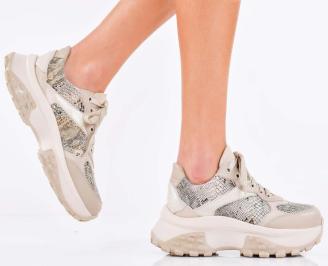 Дамски сникърси естествена кожа бежови EOBUVKIBG