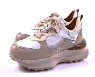 Дамски сникърси естествена кожа бежови EOBUVKIBG