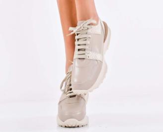 Дамски сникърси естествена кожа бежови EOBUVKIBG