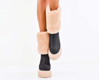 Дамски ботуши естествен велур черни EOBUVKIBG