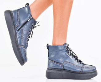 Дамски бота естествена кожа сини EOBUVKIBG