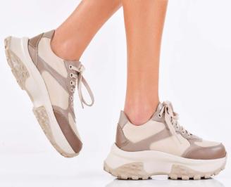 Дамски сникърси естествена кожа бежови EOBUVKIBG