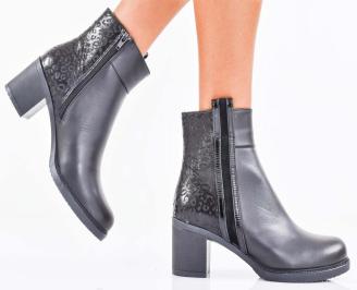 Дамски елегантни боти естествена кожа черни EOBUVKIBG