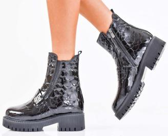 Дамски боти естествен лак черни EOBUVKIBG