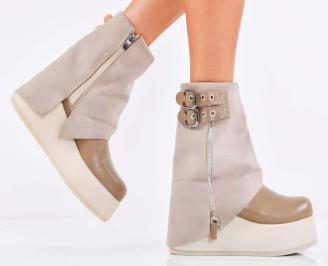 Дамски боти на платформа бежови EOBUVKIBG