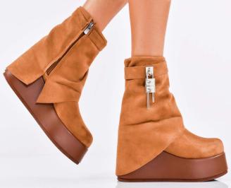 Дамски боти на платформа кафяви EOBUVKIBG