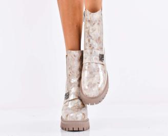 Дамски боти естествена  кожа бежови EOBUVKIBG