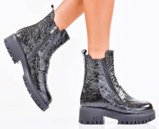 Дамски боти естествен лак черни EOBUVKIBG