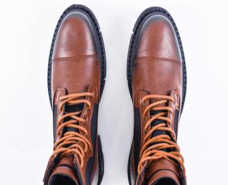 Мъжки боти естествена кожа  кафеви EOBUVKIBG