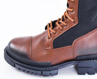 Мъжки боти естествена кожа  кафеви EOBUVKIBG