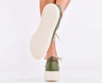Дамски сникърси естествена кожа зелени EOBUVKIBG